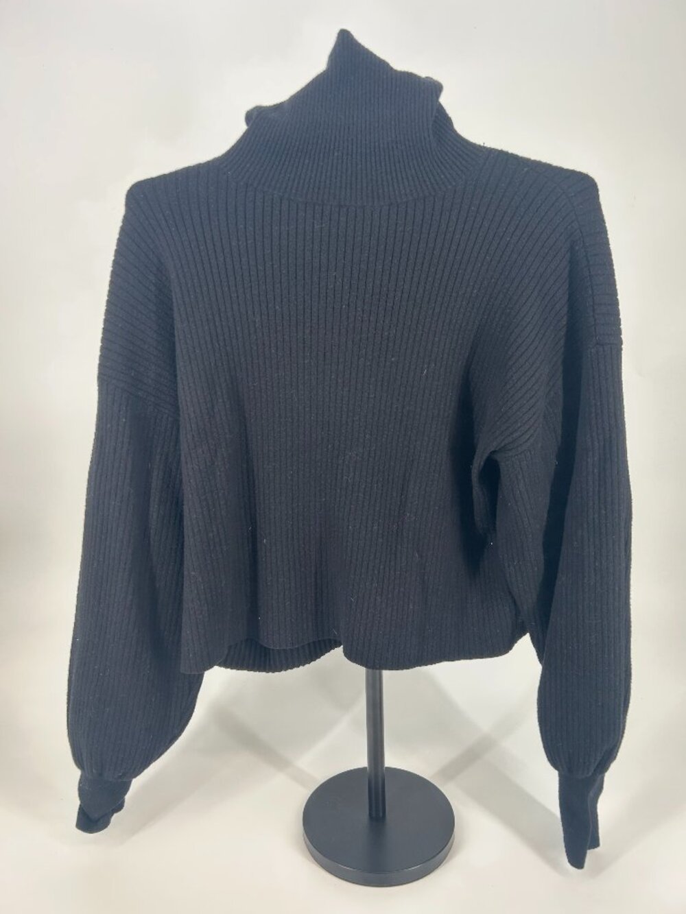 Good America Black Ribbed Funnel Neck Sweater